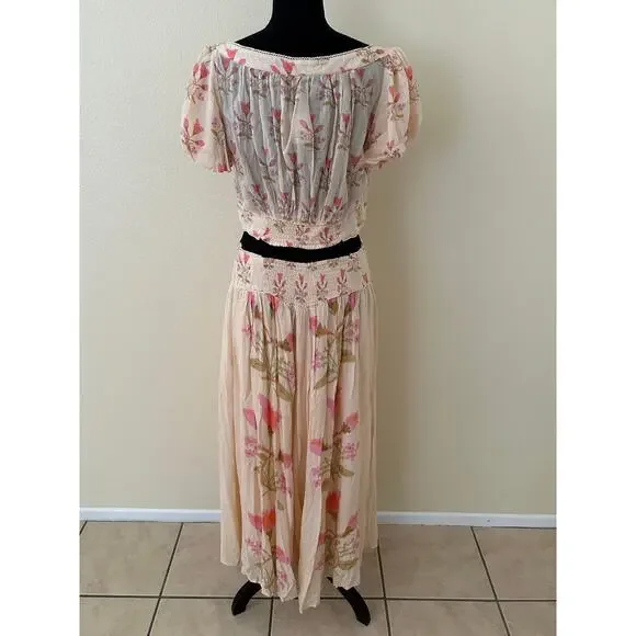 Free People Easy to Love 2 Piece Multicolor Floral  Maxi Skirt Set Size L - NWT - Picture 4 of 8